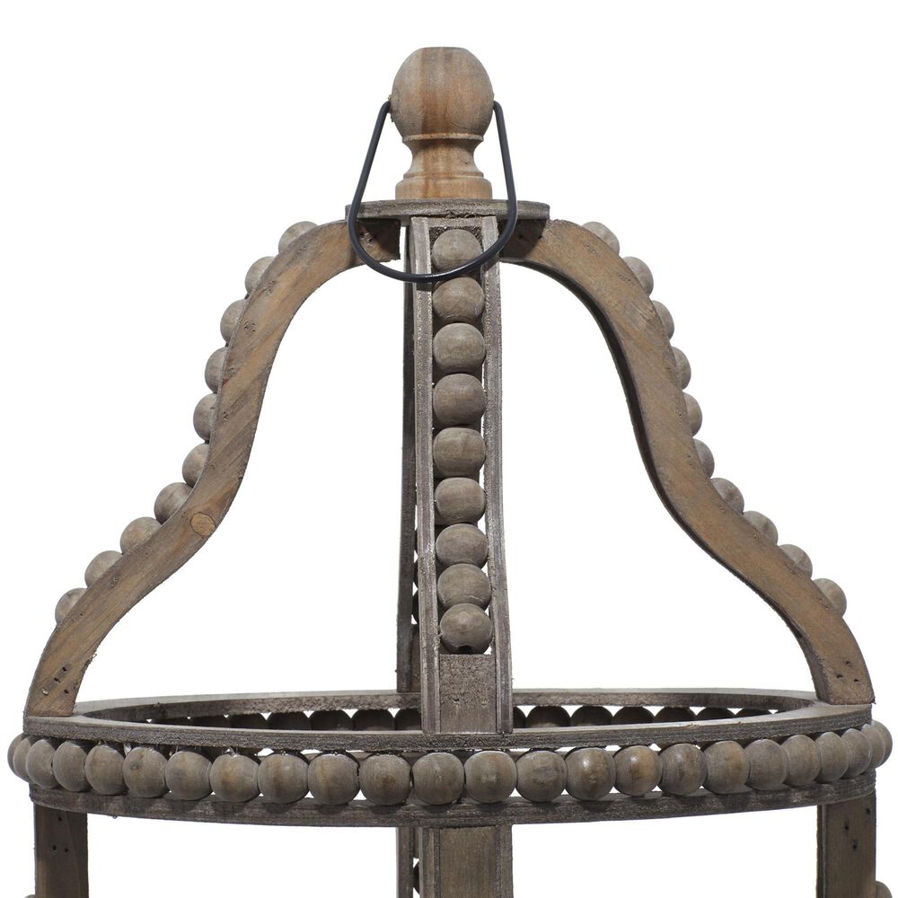 Maple and Jade Beaded Decorative Indoor/Outdoor Candle Lantern in Washed Brown and Clear, , large
