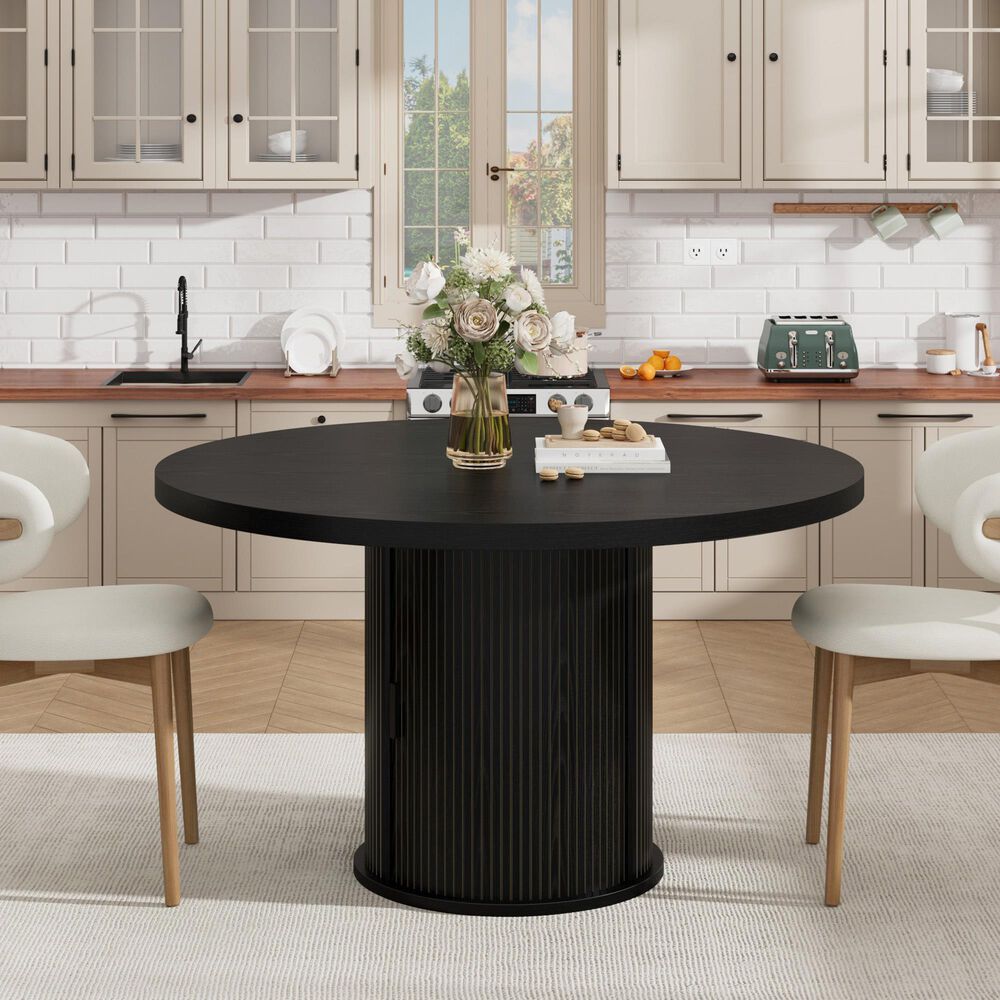 GARVEE 47" Round Dining Table with Storage Base in Black - Table Only, , large