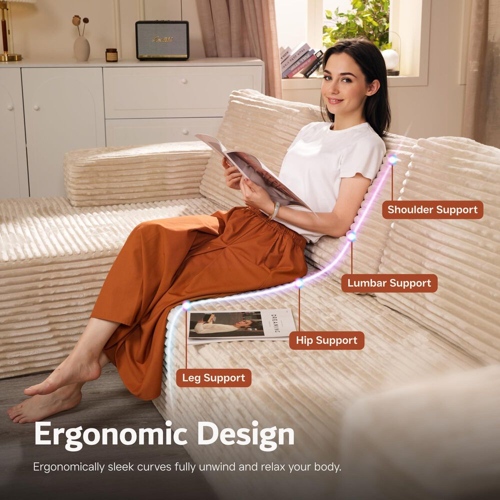 HOMLUX 5-Piece Mod U-Sectional with Chaise in Beige, , large