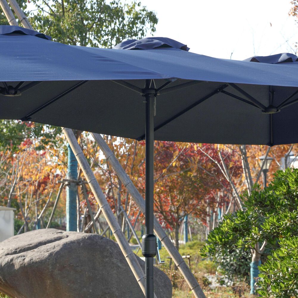 Hearth and Haven 14.8&#39; Double Sided Outdoor Umbrella without Base in Navy Blue, , large