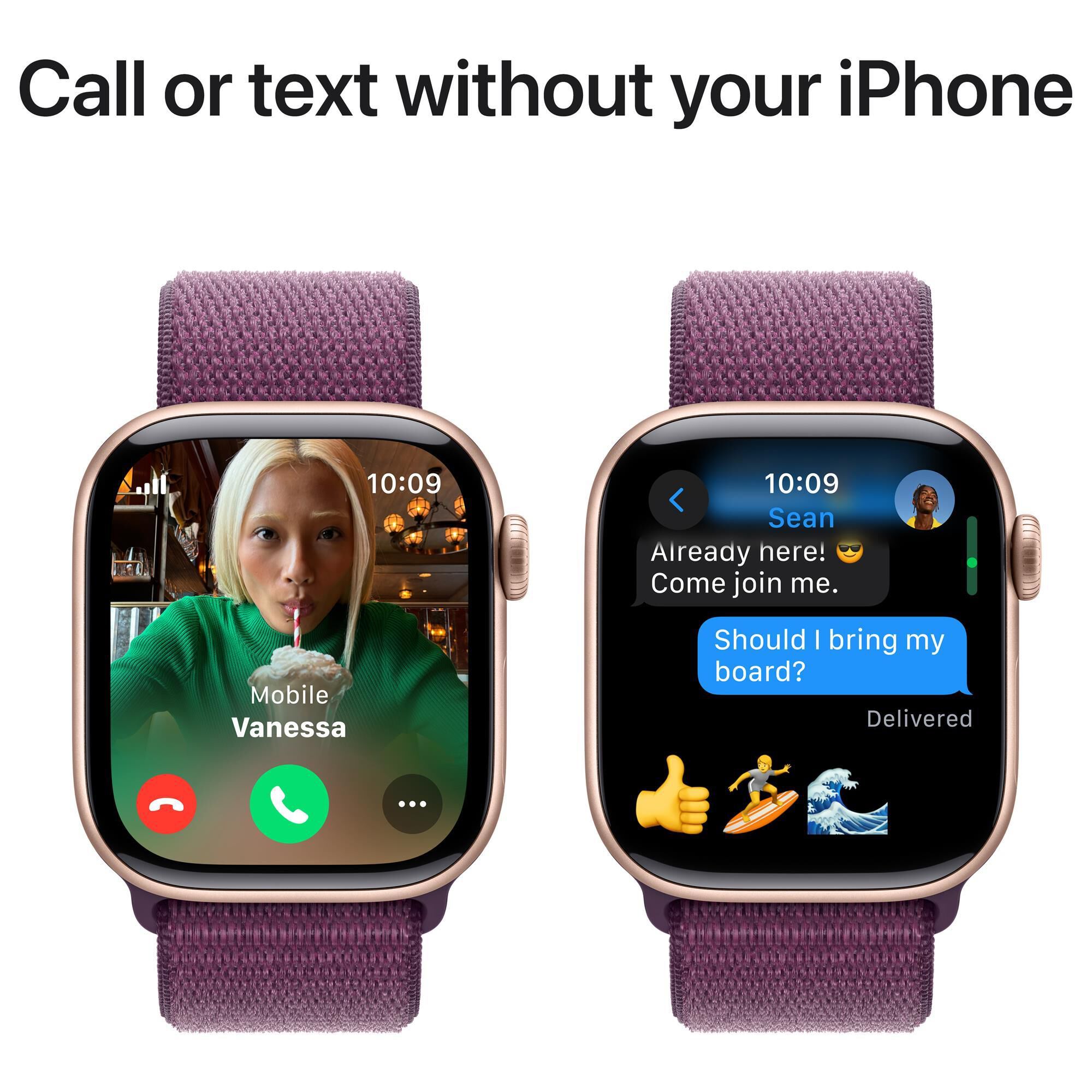 Apple Watch Series 10 GPS Cellular 42mm Rose Gold Aluminum Case with Plum Sport Loop