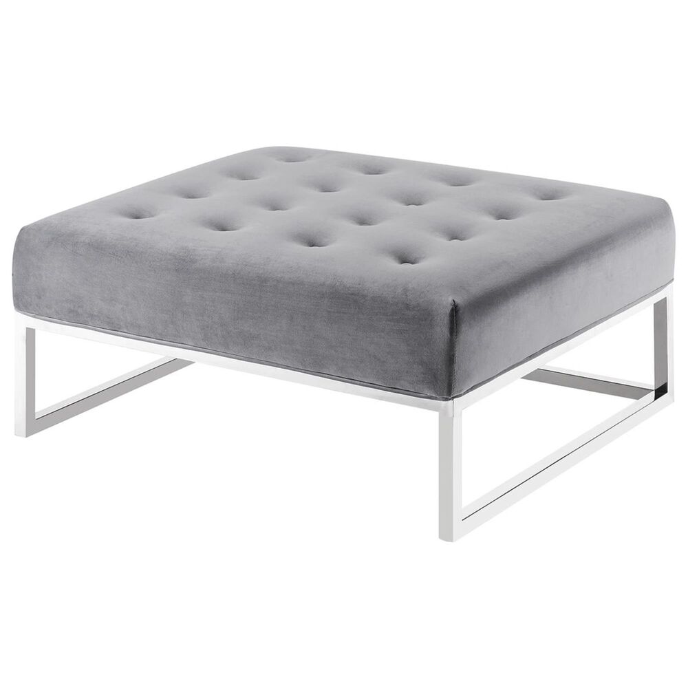 Tov Furniture Nova Grey Velvet Ottoman, , large