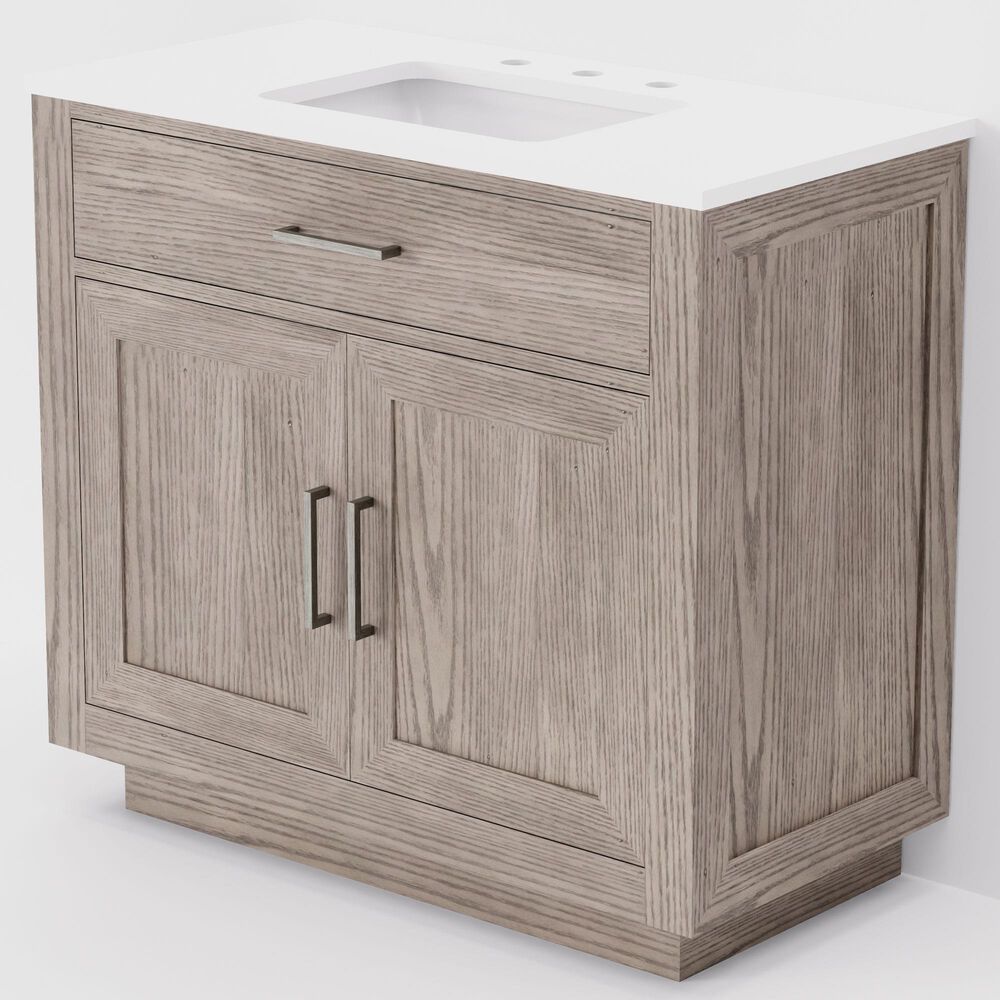 Lexora Home Abbey 36" Single Bathroom Vanity in Grey Oak with 2 cm White Quartz Top and Rectangular Sink, , large