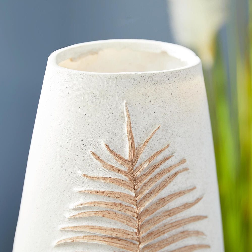 Maple and Jade Polystone Leaf Decorative Vase in Matte White, Terracotta and Brown, , large