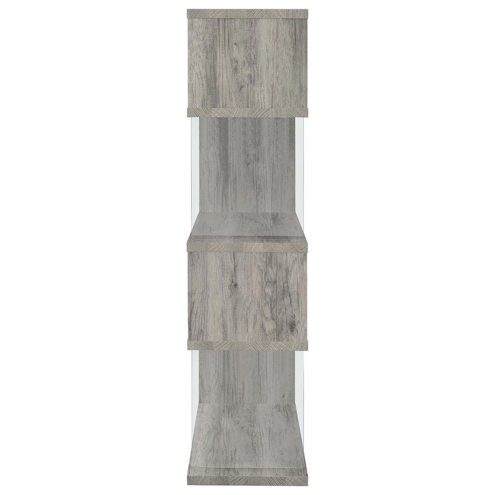 Coaster Emelle 4-Shelf Bookcase with Glass Panel in Light Grey Driftwood and Clear, , large