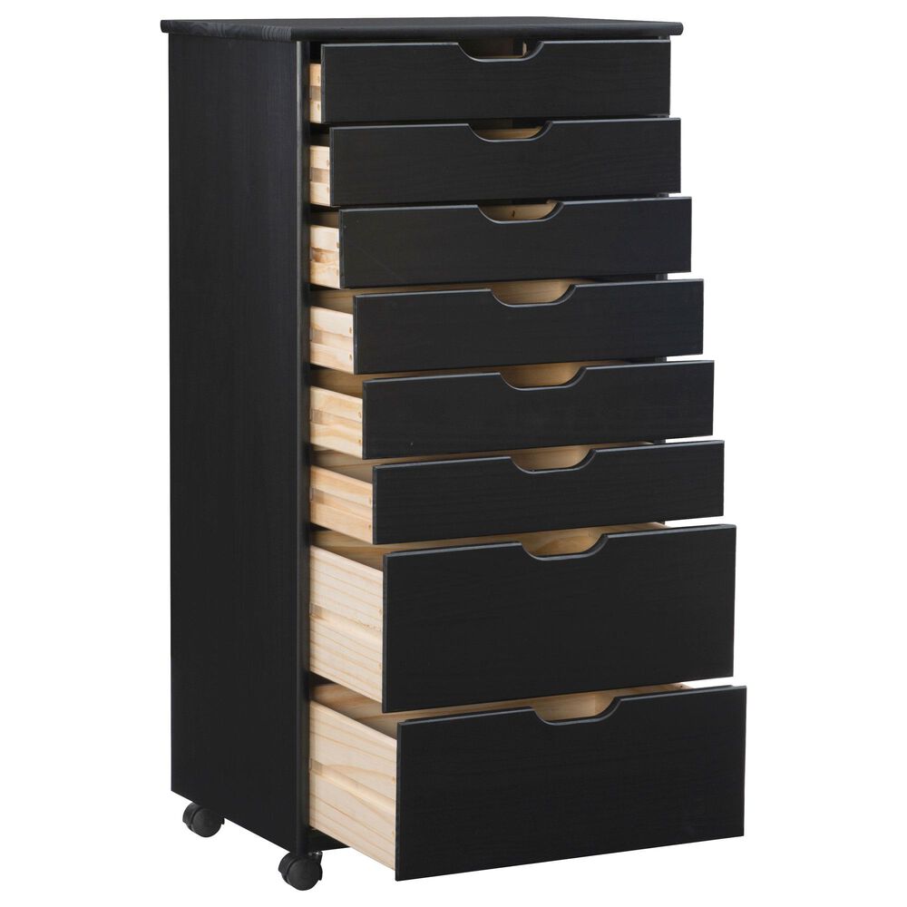 Linon Home Decor Cary 8-Drawer Rolling Cart in Black, , large