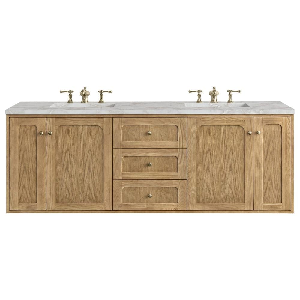 James Martin Vanities Laurent 72" Double Bathroom Vanity in Light Natural Oak with 3 cm Eternal Jasmine Pearl Silestone Top, Rectangular Sinks and FreePower Wireless Charger, , large