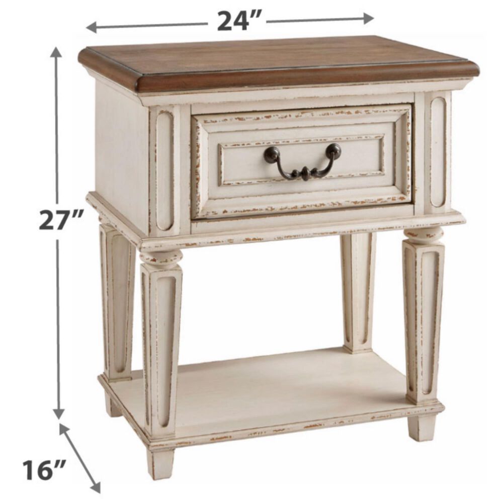 Ashley Realyn 1 Drawer Nightstand in Chipped White and Brown, , large
