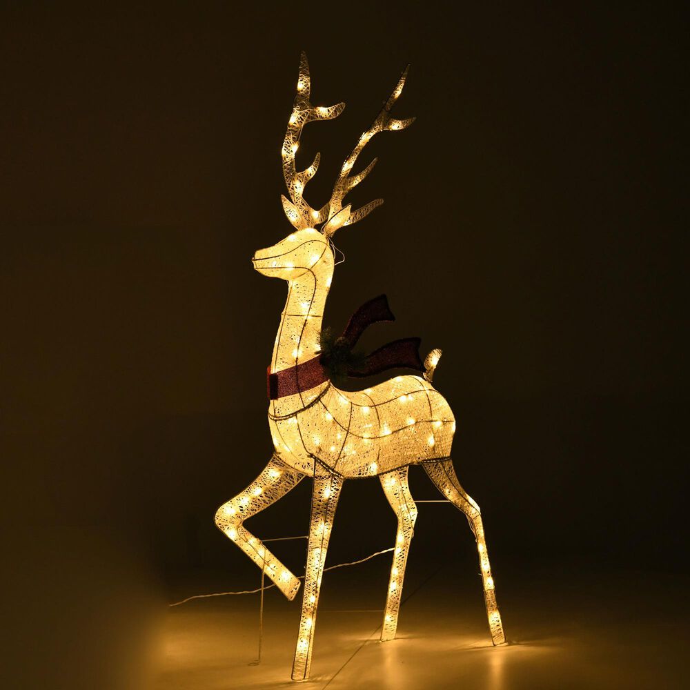 HOMLUX 3-Piece Cotton Rope Reindeer with Warm White LED Lights in White, , large