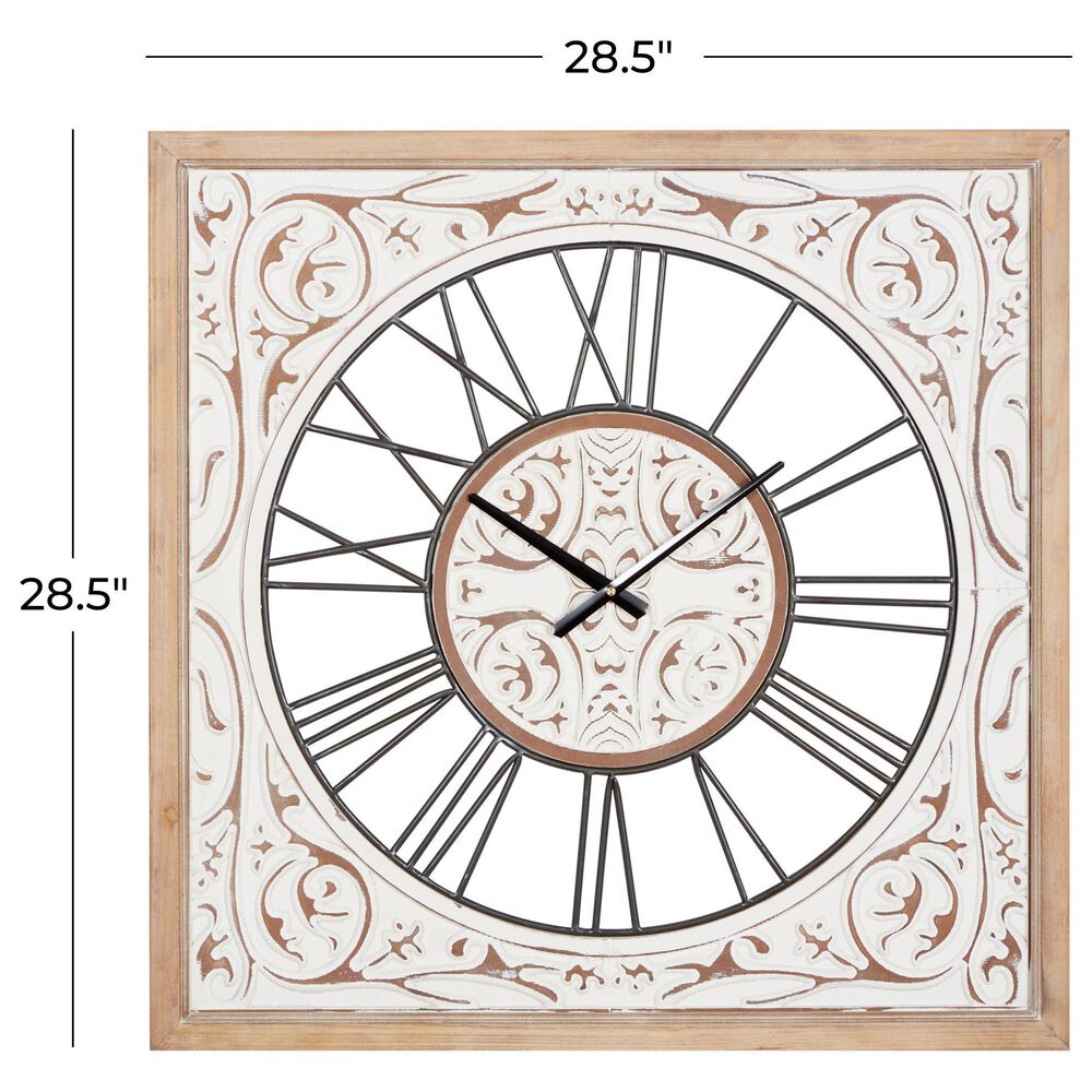 Maple and Jade 29&quot; Wall Clock in Distressed White and Brown, , large