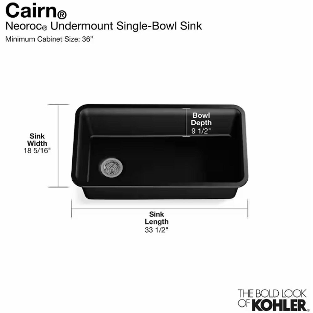 Kohler Cairn 33.5&quot; Single Bowl Sink in Matte Black, , large
