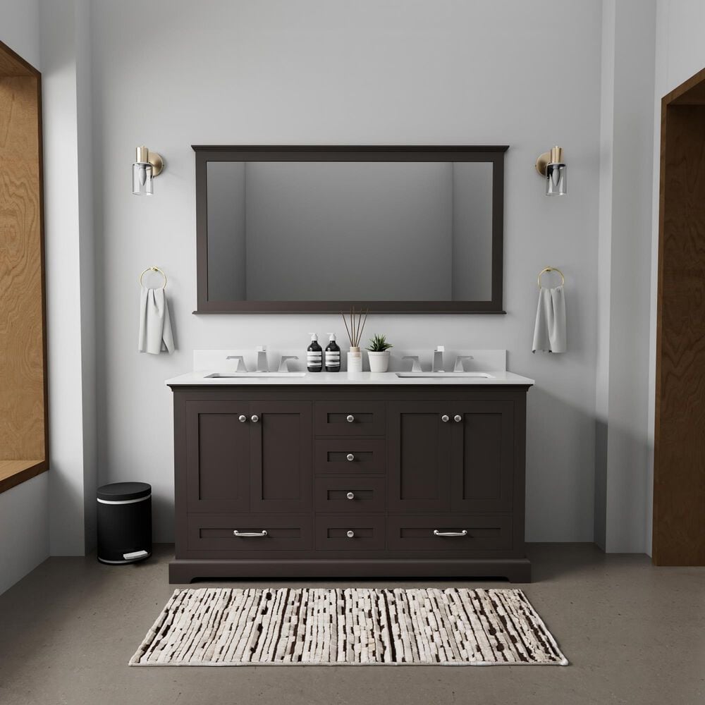 Lexora Home Dukes 60" Double Bathroom Vanity in Espresso with 2 cm White Quartz Top and Rectangular Sinks, , large