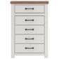 Ashley Savonport Queen Storage Bed with Dresser Chest and 2 Nightstands in White and Brown, , large