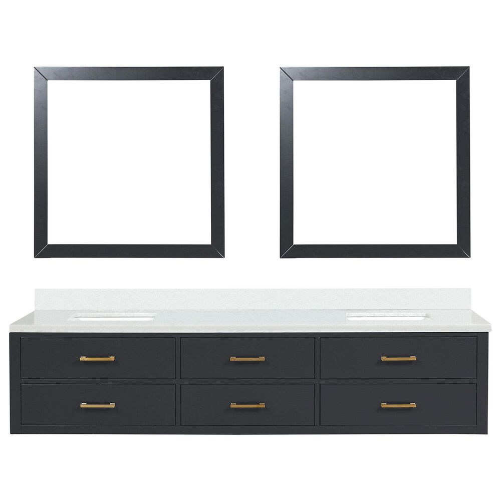 Lexora Home Castor 84&quot; Double Bathroom Vanity in Black with 2 cm White Cultured Marble Top, Rectangular Sinks and 36&quot; Mirrors, , large