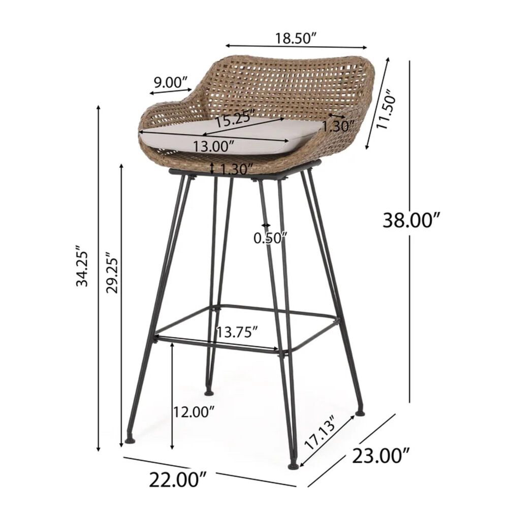 Hearth and Haven Outdoor Wicker and Iron Bar Stool in Beige &#40;Set of 2&#41;, , large