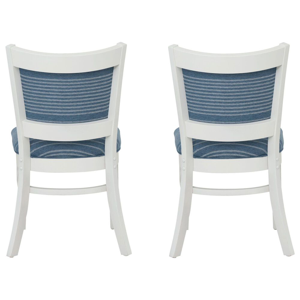 Linon Home Decor Lainey Side Chair with Blue Stripe Cushion in White (Set of 2), , large