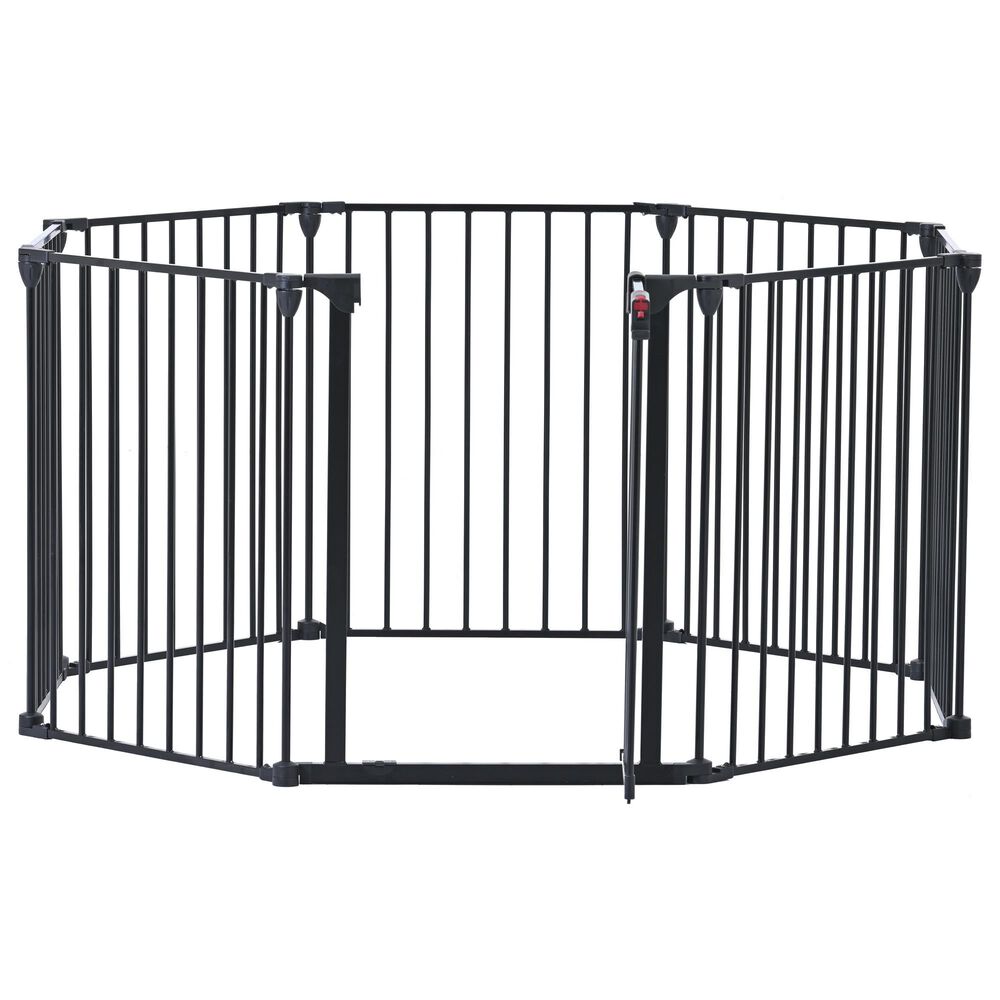 HOMLUX 8-Panel Adjustable Pet Gate in Black, , large