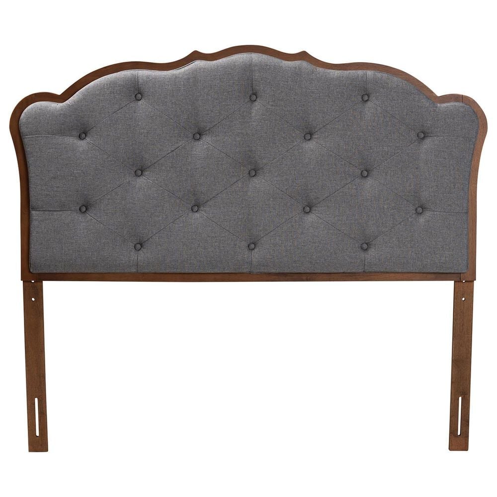 Baxton Studio Leandra Queen Panel Headboard with Grey Upholstered in Walnut Brown, , large