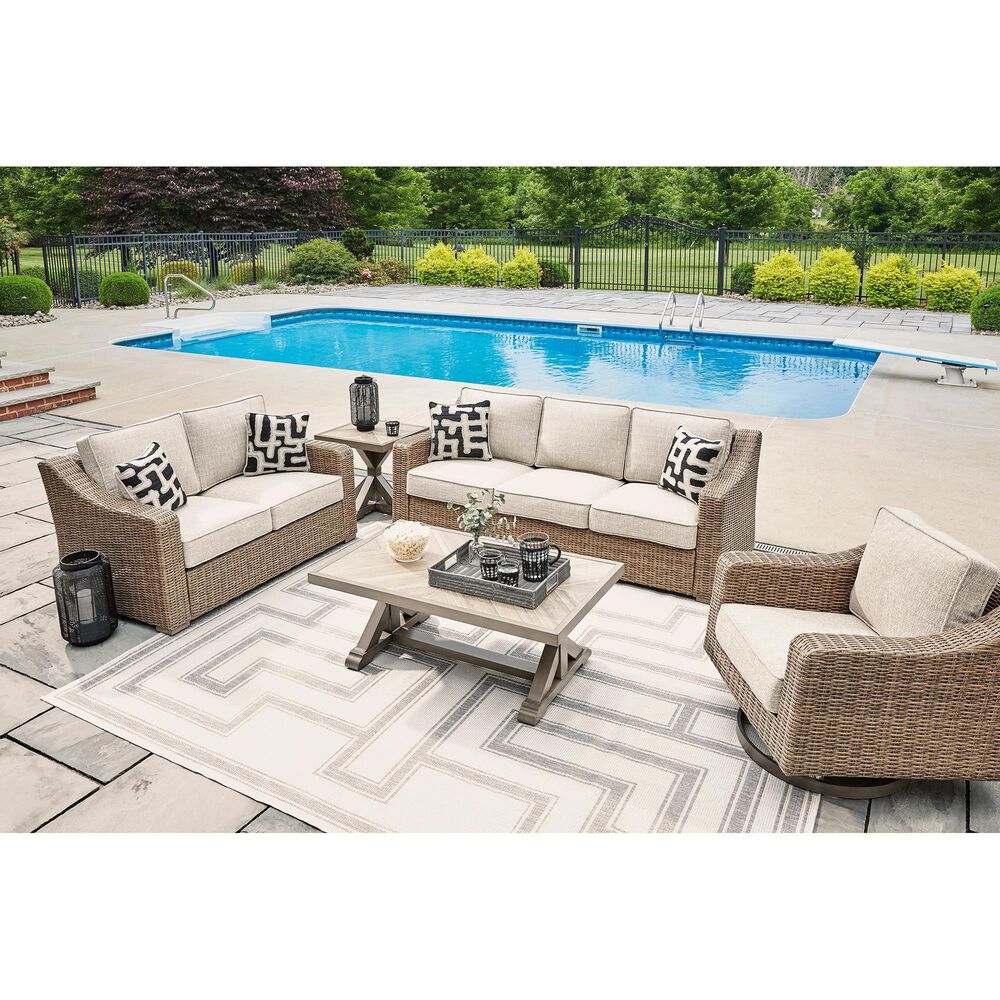 Ashley Beachcroft Patio Rectangular Cocktail Table in Beige, , large