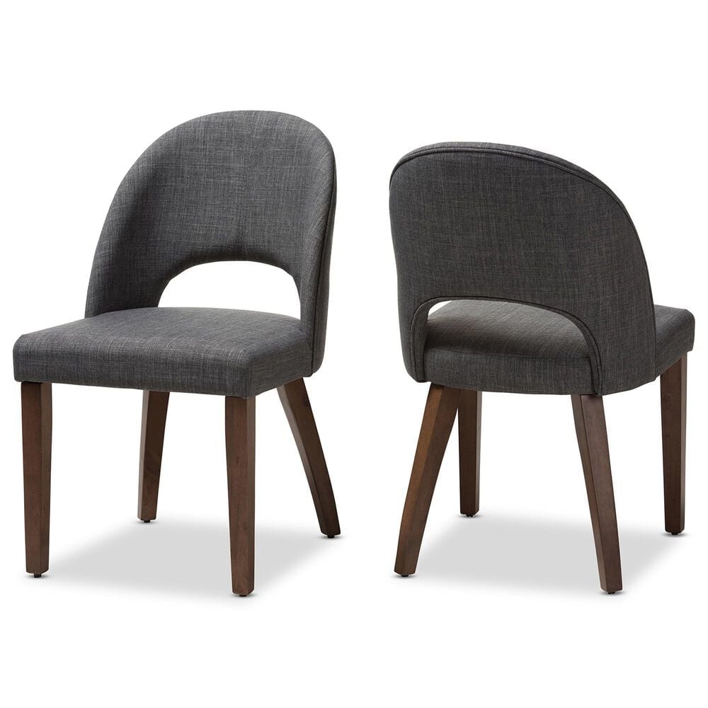 Baxton Studio Wesley Side Chair with Dark Grey Cushion in Walnut (Set of 2), , large