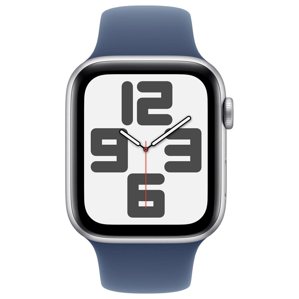 Apple Watch SE GPS + Cellular 44mm Silver Aluminum Case with Denim Sport Band - S/M, , large