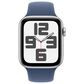 Apple Watch SE GPS + Cellular 44mm Silver Aluminum Case with Denim Sport Band - S/M, , large