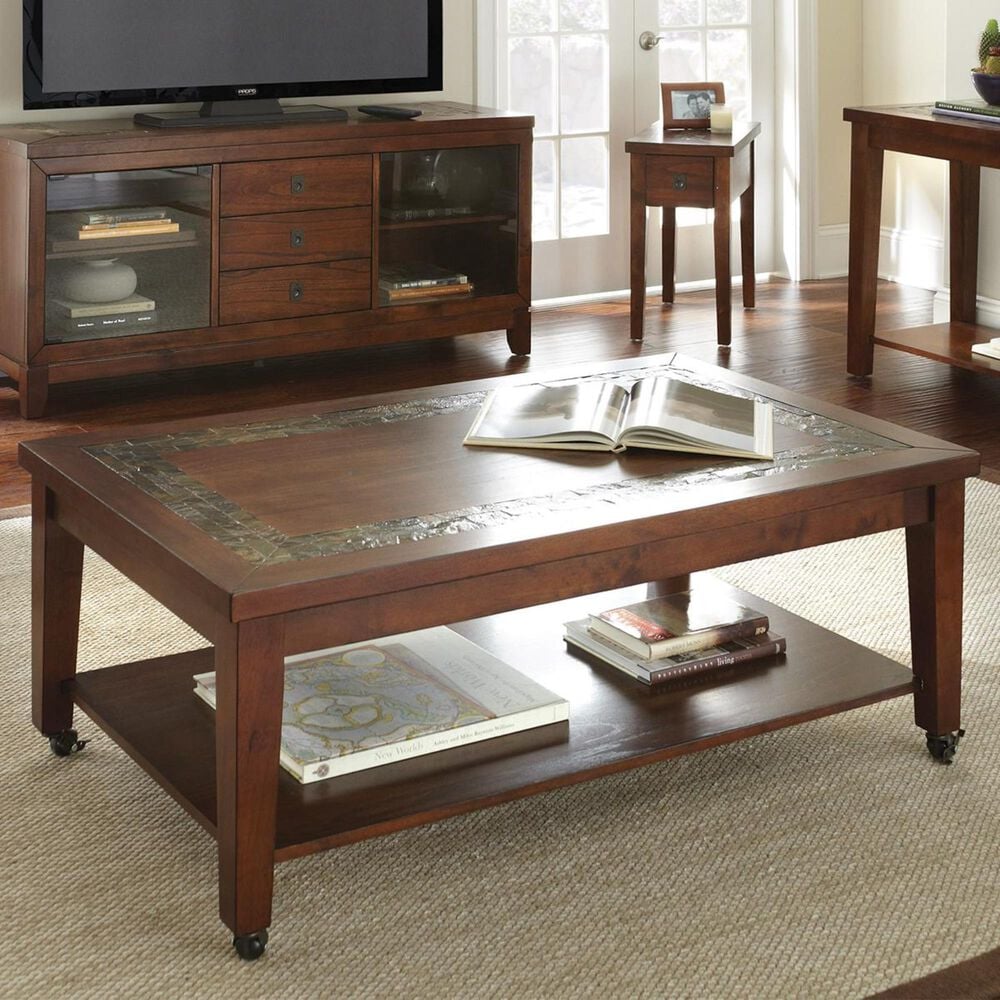 Crystal City Davenport Cocktail Table in Dark Merlot and Oak, , large