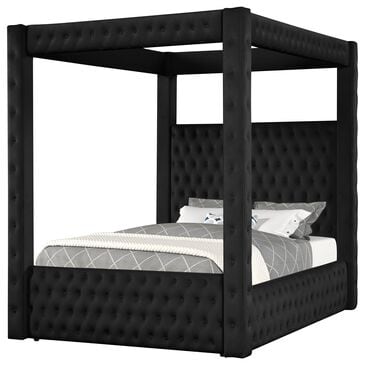 Crown Mark Annabelle Queen Upholstered Button-Tufted Canopy Bed in Black, , large