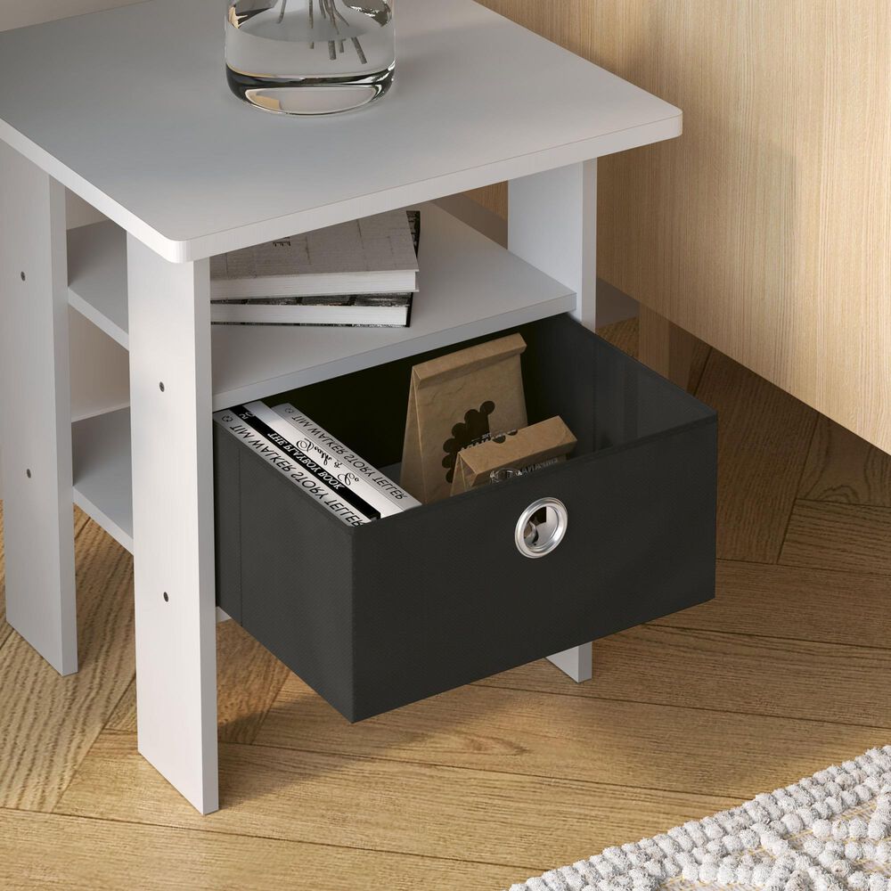 HOMLUX 2-Piece 1-Shelf End Table with Bin Drawer in White, , large