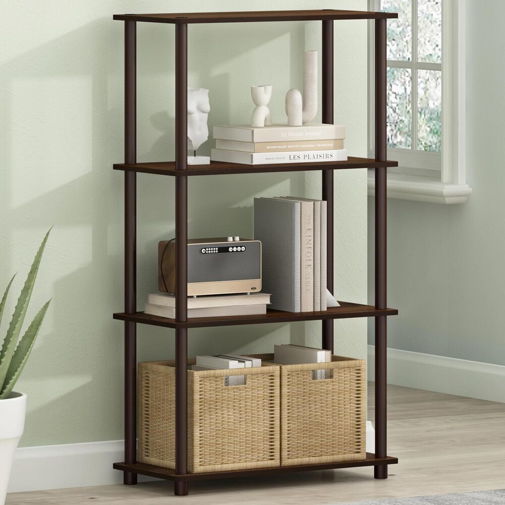 HOMLUX Turn-N-Tube 4-Tier Multipurpose Shelf Display Rack in Walnut and Brown, , large