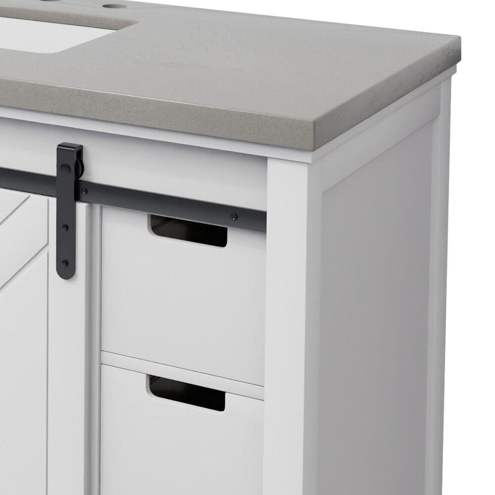 Lexora Home Marsyas 48&quot; Single Bathroom Vanity in White with Grey Quartz Top and Rectangular Sink, , large