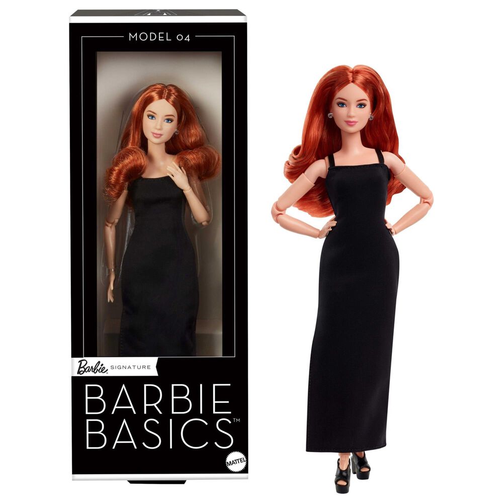 Barbie Barbie Basics 04 Doll with Red Curly Hair, Black Dress and Platform Heels, , large