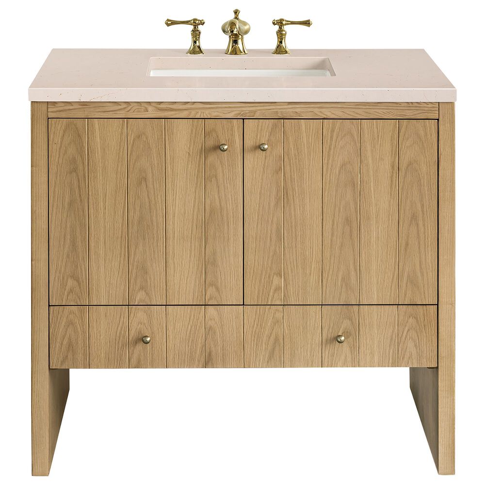 James Martin Vanities Hudson 36" Single Bathroom Vanity in Light Natural Oak with 3 cm Eternal Marfil Quartz Top and Rectangular Sink, , large
