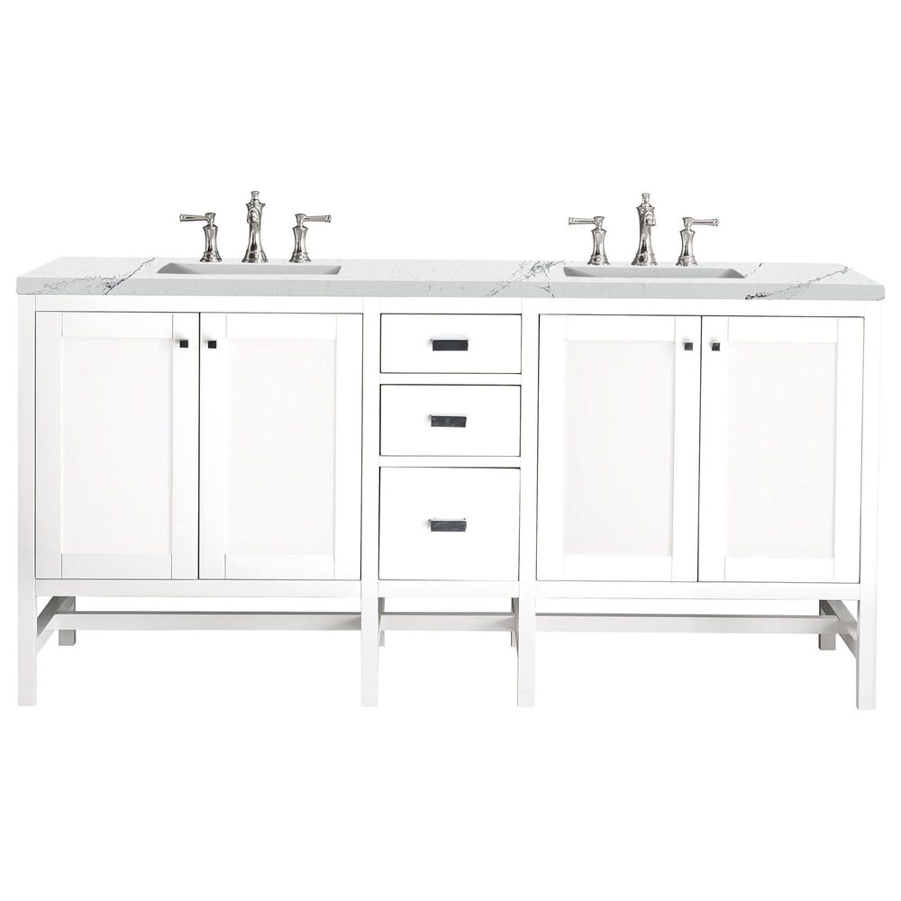 James Martin Vanities Addison 72" Double Bathroom Vanity in Glossy White with 3 cm Ethereal Noctis Quartz Top and Rectangular Sinks, , large