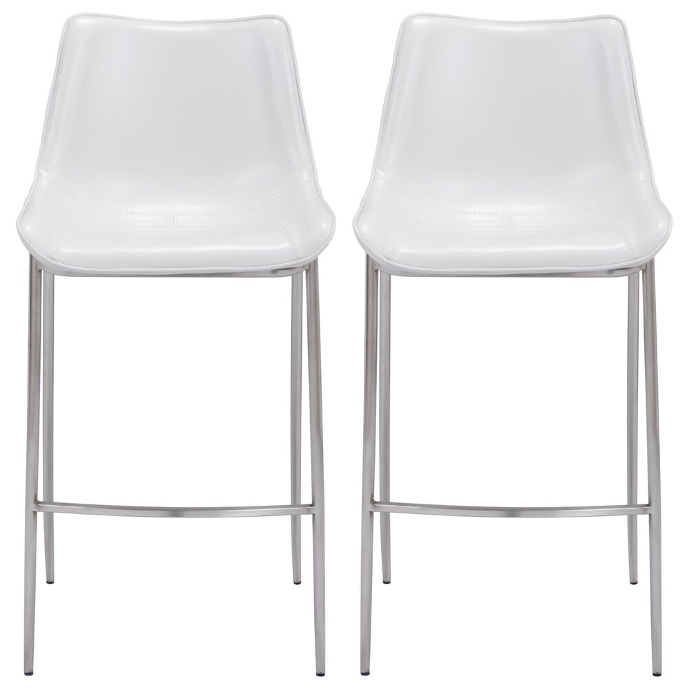 Zuo Modern Magnus Bar Stool in White and Silver &#40;Set of 2&#41;, , large