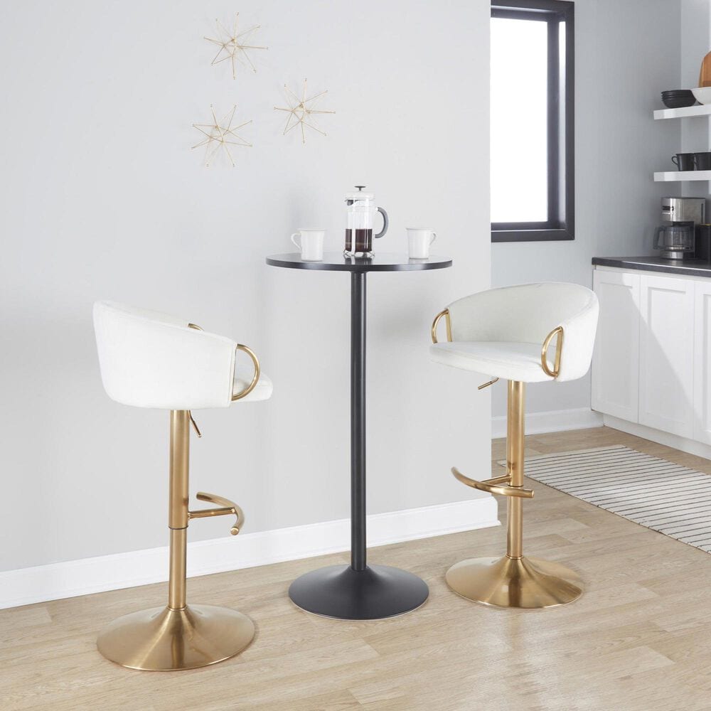 LumiSource Claire Swivel Adjustable Barstool with Cream Velvet Upholstery in Gold (Set of 2), , large