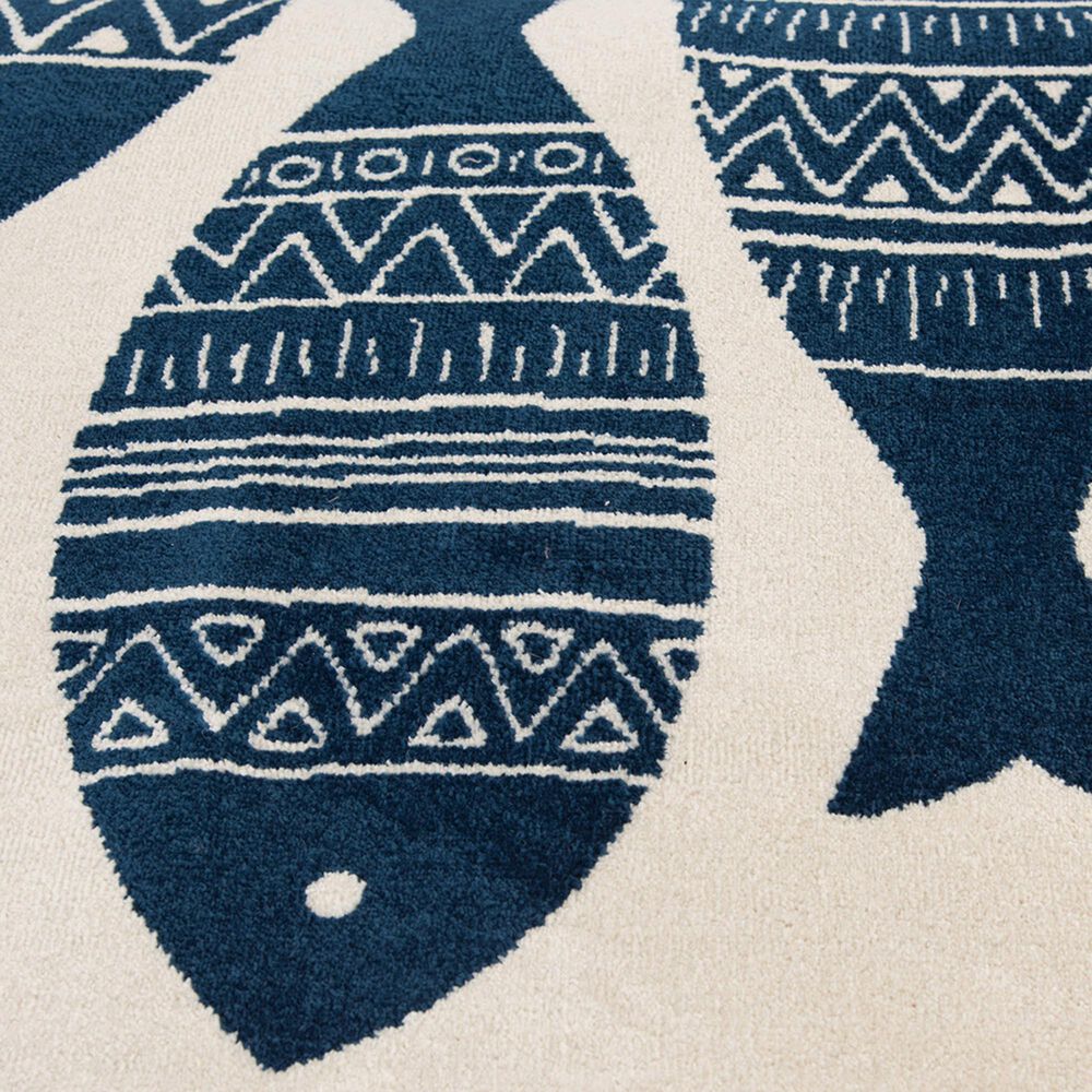 Central Oriental Terrace Tropic Friendly Fish 7&#39;10&quot; x 9&#39;10&quot; Snow and Sapphire Area Rug, , large