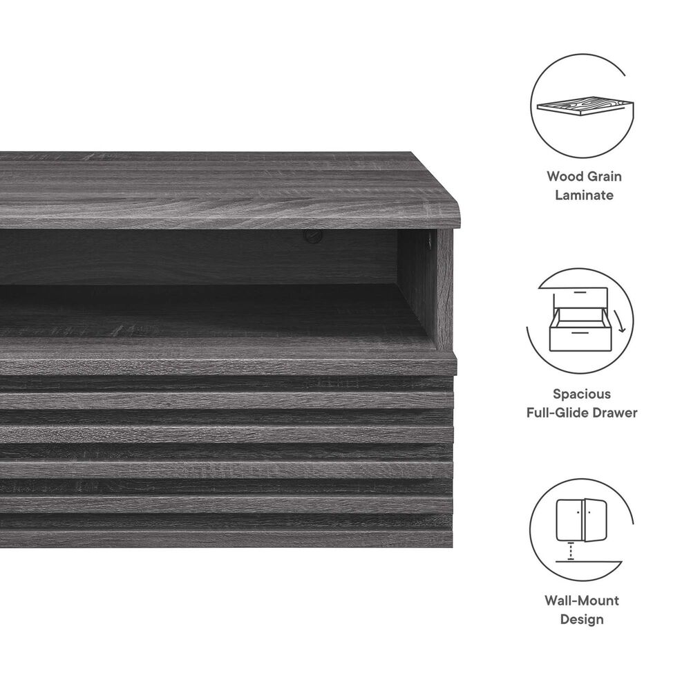 Modway Render 1 Drawer and Shelf Wall Mount Nightstand in Charcoal, , large