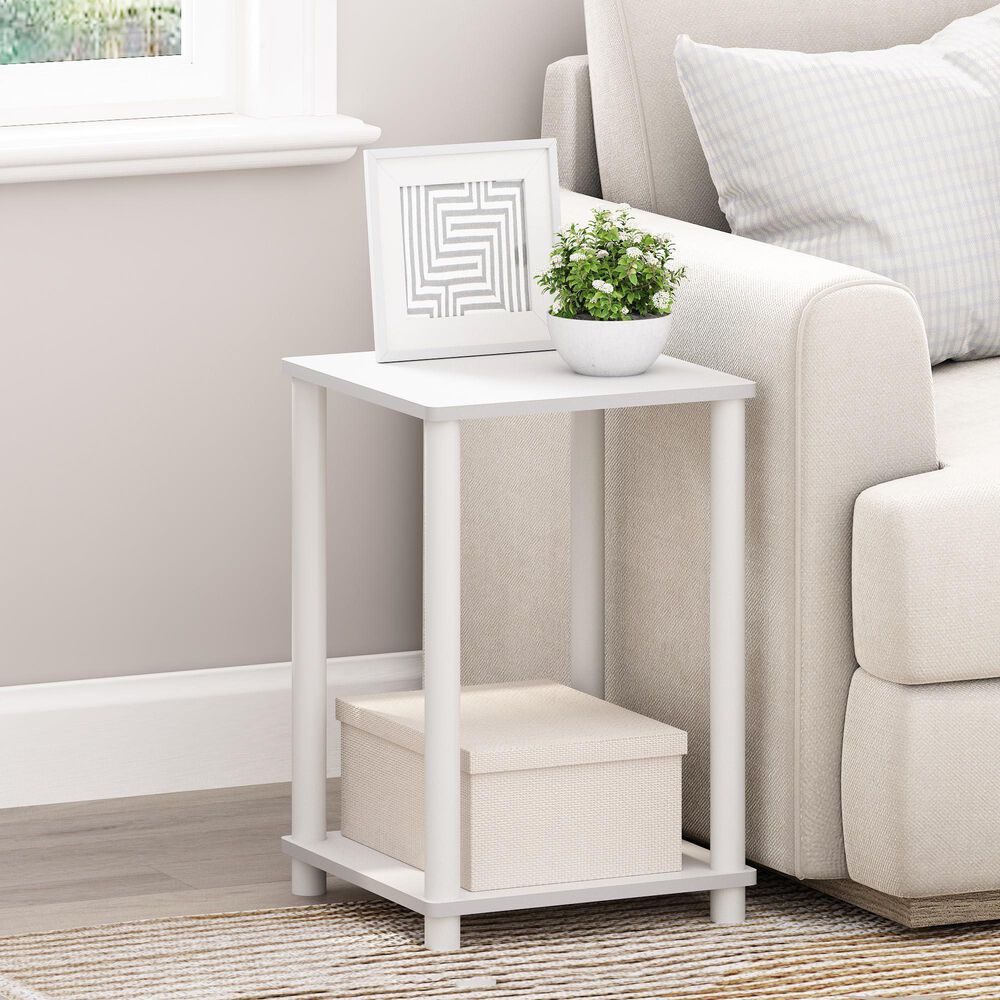 HOMLUX 2-Tier Turn-N-Tube End Table in White, , large