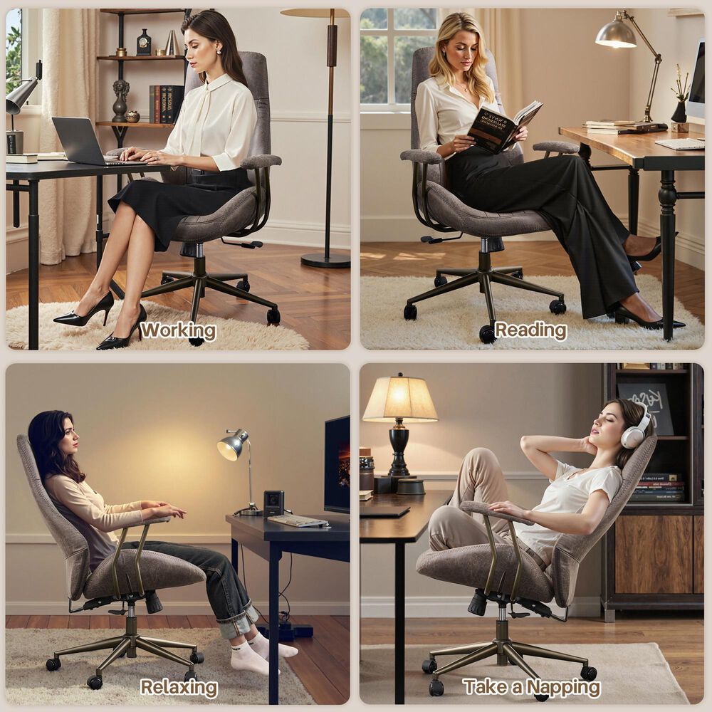 HOMLUX High Back Ergonomic Office Chair with Suede Leather in Gray, , large