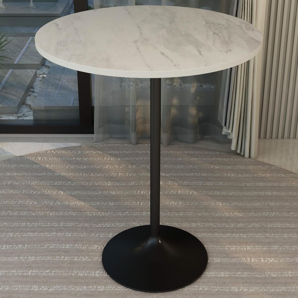 Leisuremod Verve 36&quot; Round Bar Height Dining Table with Resin Top in Black and White - Table Only, , large