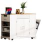HOMLUX 47" Fluted Kitchen Island with Trash Can Storage Cabinet in White and Natural, , large