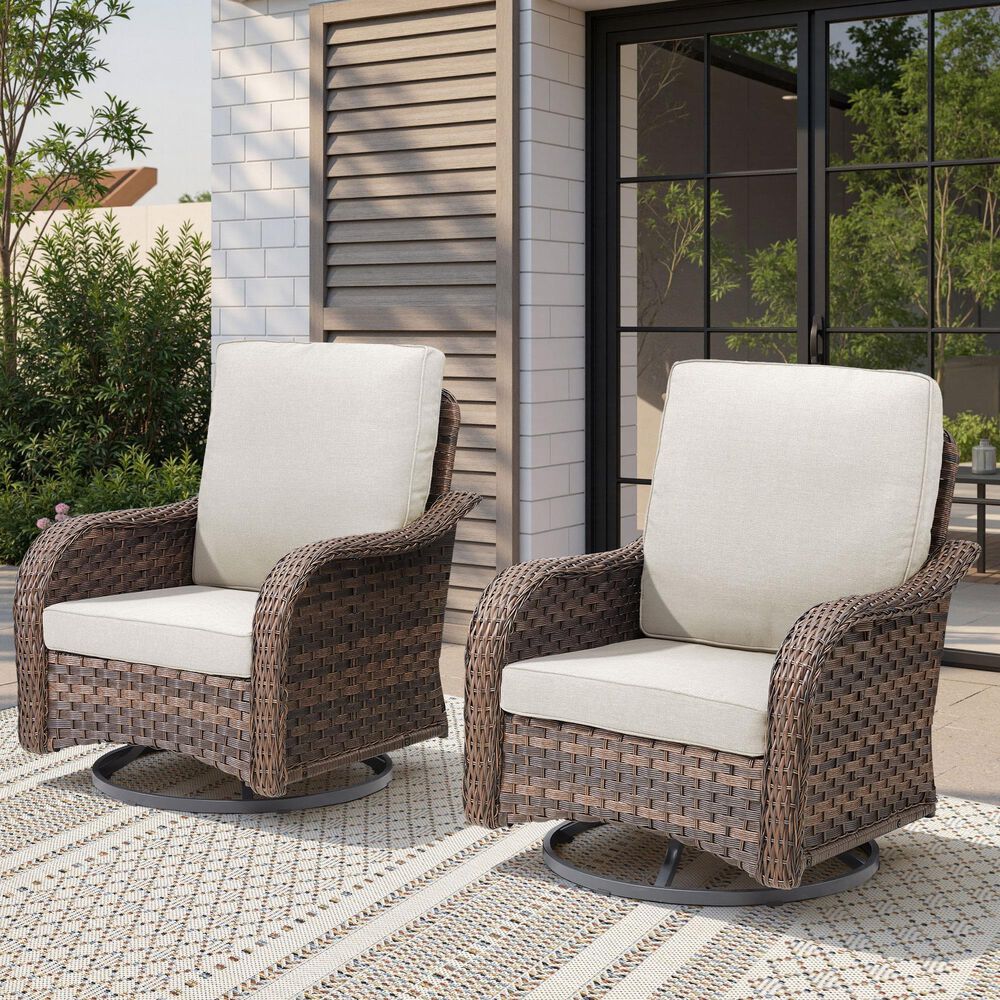 Hearth and Haven Outdoor High-Back Swivel Rocker Glider in Beige (Set of 2), , large