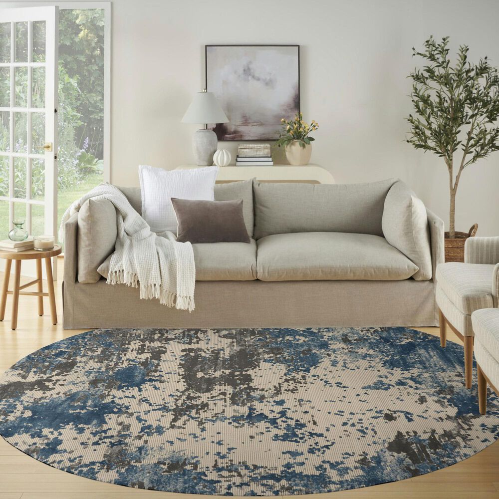Nourison Rustic Textures RUS08 Grey and Blue 7&#39;10&quot; Round Area Rug, , large