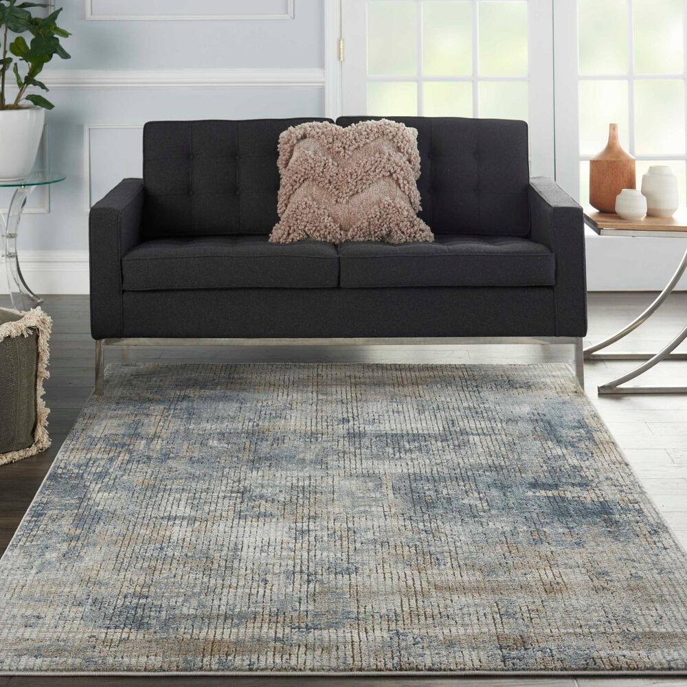 Nourison Quarry Abstract 3&#39; x 5&#39; Blue and Beige Area Rug, , large