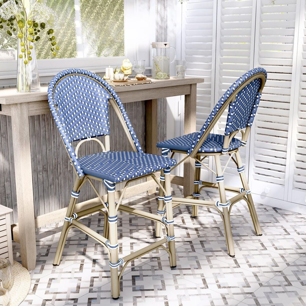 Furniture of America Ventura Patio Counter Chair in Natural, Blue and White &#40;Set of 2&#41;, , large
