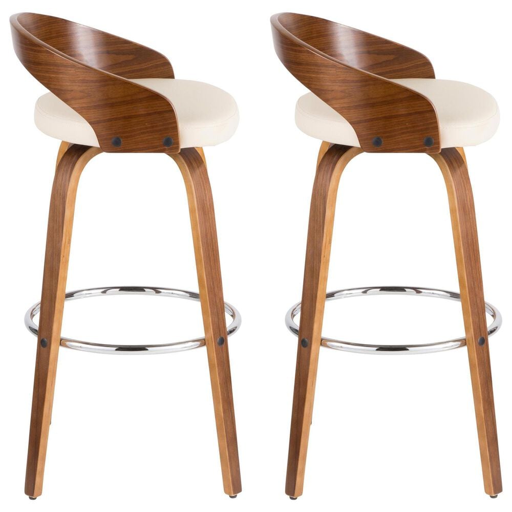 LumiSource Grotto 30" Bar Stool with Cream Upholstery in Walnut Wood and Chrome (Set of 2), , large