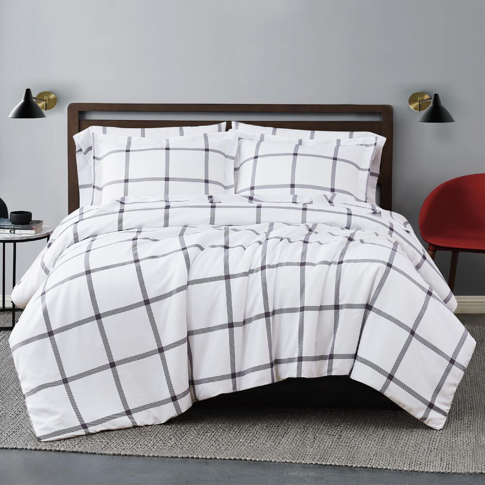 Pem America Truly Soft 3-Piece King Comforter Set in White and Charcoal Grey, , large