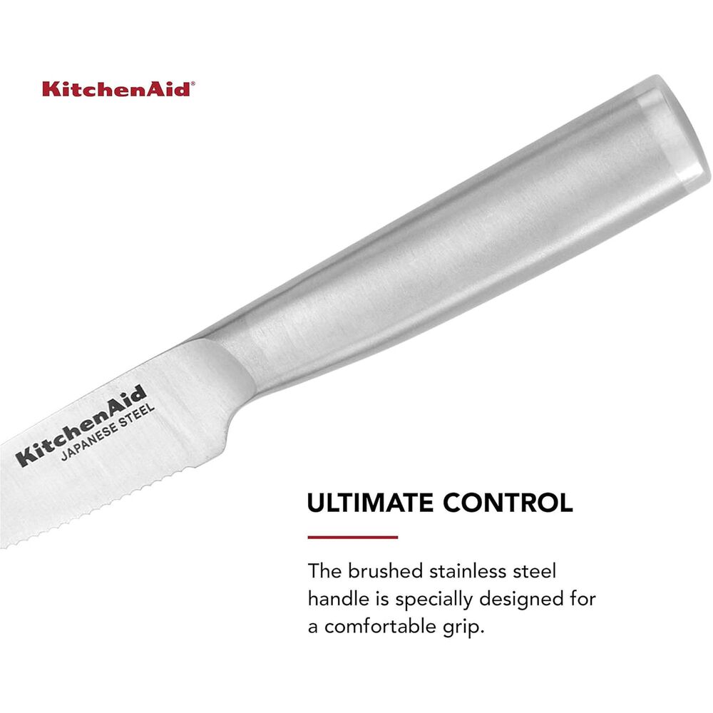 KitchenAid Gourmet 3.5&quot; Serrated Paring Knife with Blade Cover in Stainless Steel and Black, , large