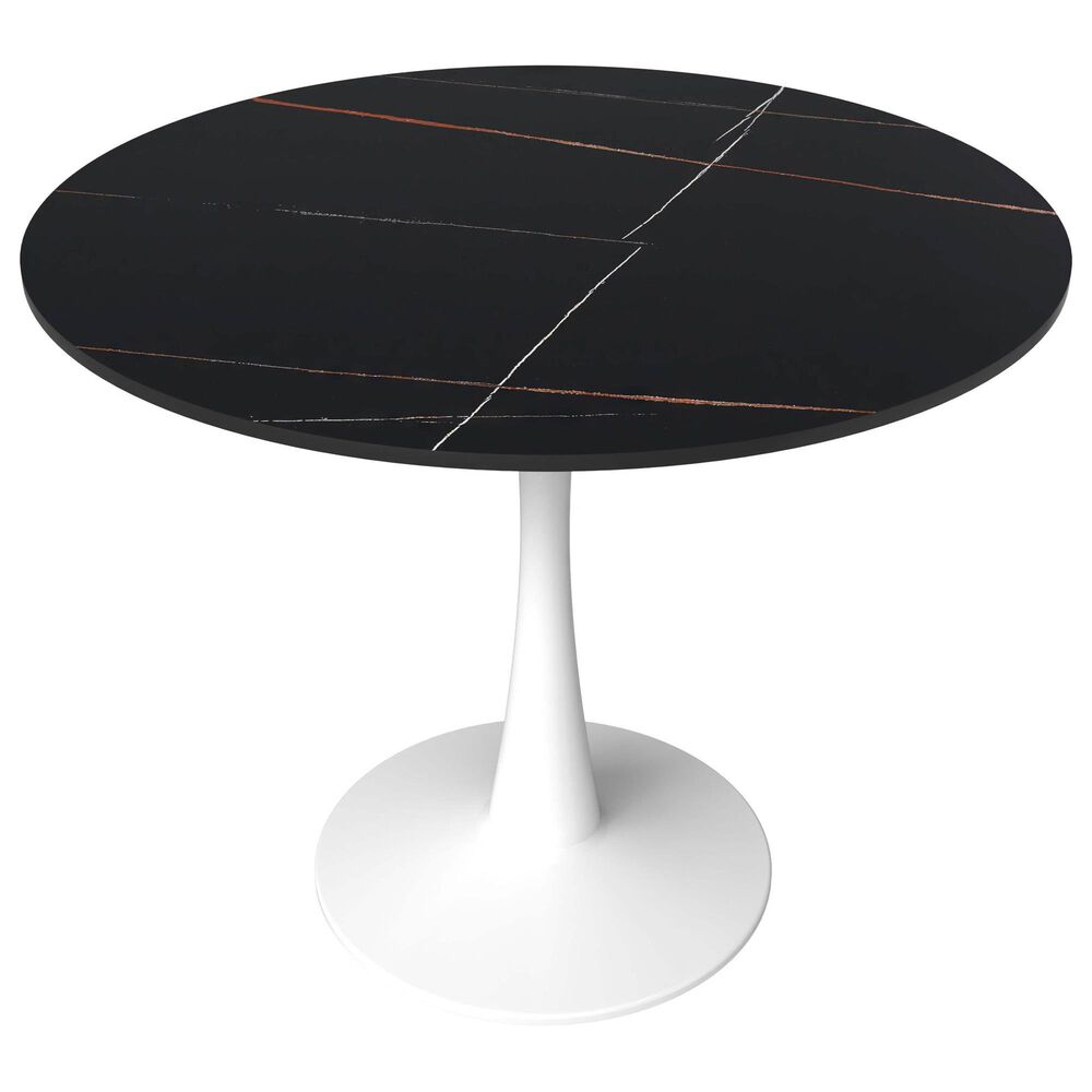 Leisuremod Leisuremod Bristol 35 round dining table White base with Black Sintered stone Top, , large